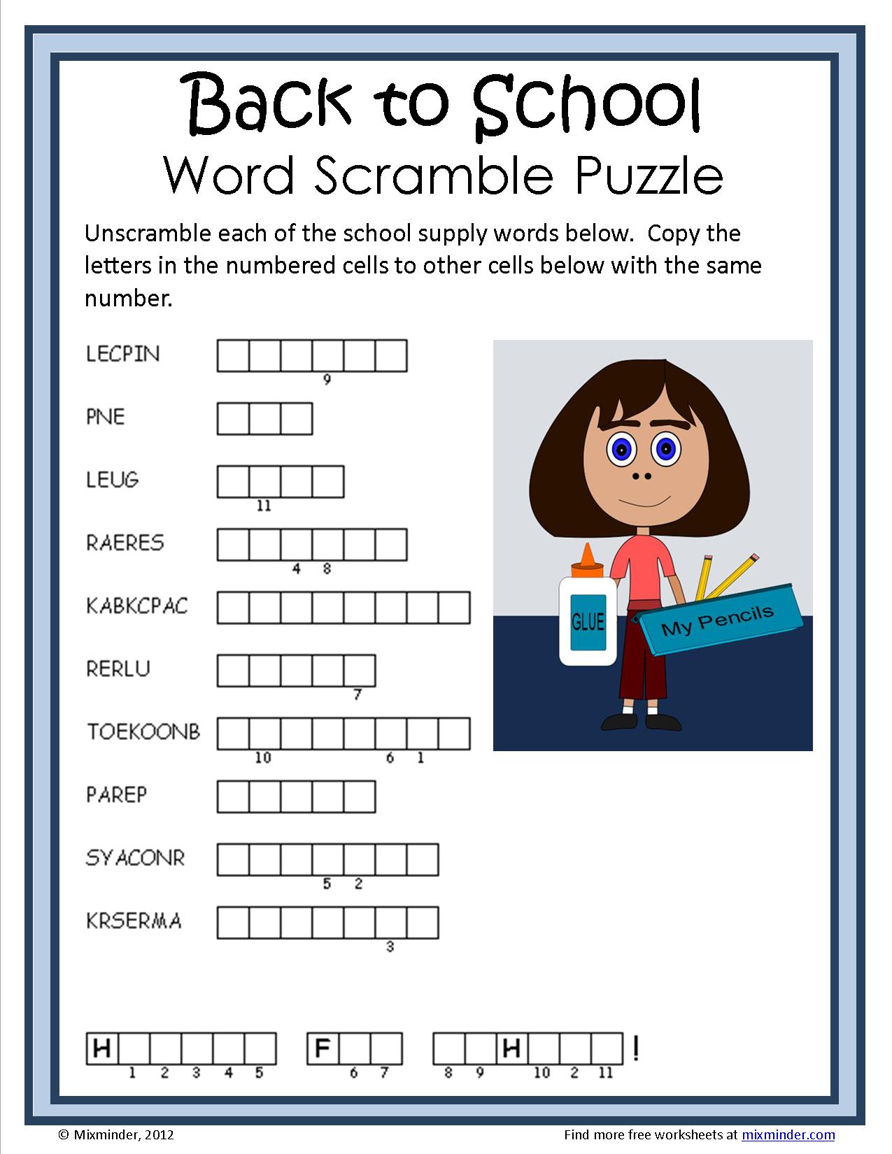 Back to School Word Scramble Puzzle