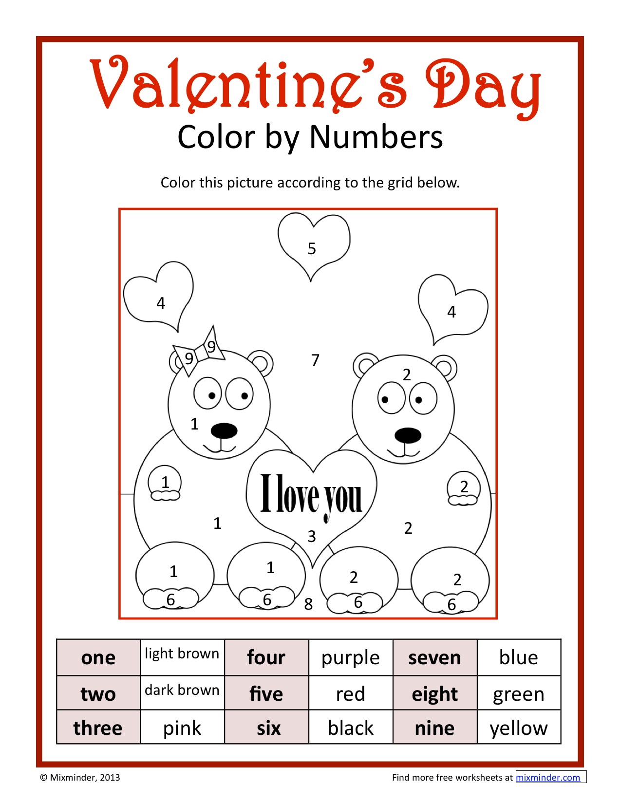 Valentine’s Day Color by Numbers