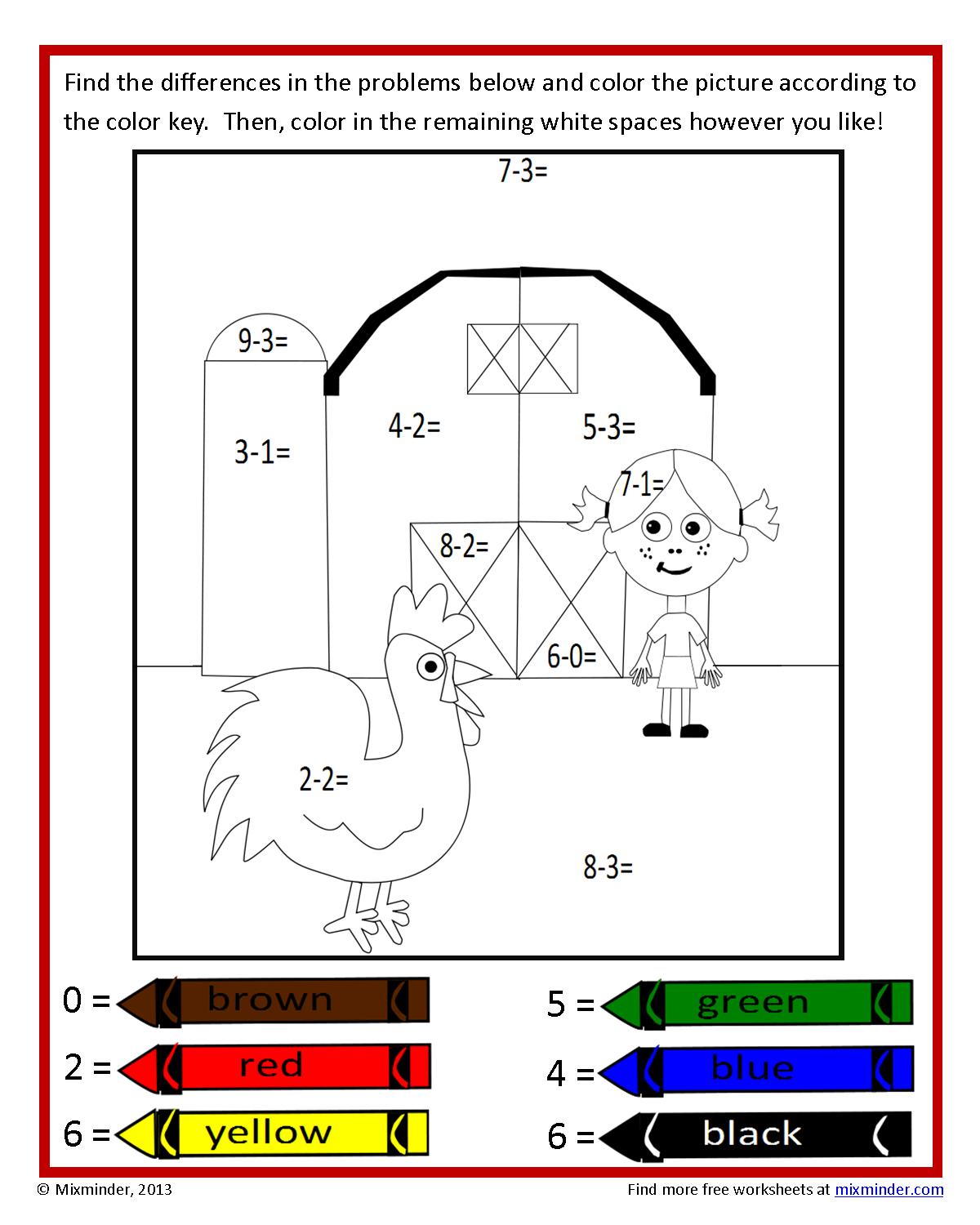 Color by Subtraction Worksheet